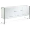 LES TENDANCES Buffet 2 Portes 2 Tiroirs Laqué Et Pieds Verre Trempé Lina - Couleur Blanc