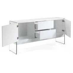 LES TENDANCES Buffet 2 Portes 2 Tiroirs Laqué Et Pieds Verre Trempé Lina - Couleur Blanc -Buffet et enfilade Soldes 41994095 3