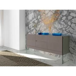 LES TENDANCES Buffet 2 Portes 2 Tiroirs Laqué Et Pieds Verre Trempé Lina - Couleur Blanc -Buffet et enfilade Soldes 41994095 4