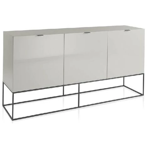 LES TENDANCES Buffet 3 Portes Bois Laqué Et Pieds Métal Noir Ciora - Couleur Pearl 1 LES TENDANCES Buffet 3 Portes Bois Laqué Et Pieds Métal Noir Ciora - Couleur Pearl