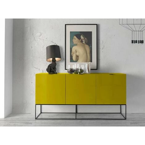 LES TENDANCES Buffet 3 Portes Bois Laqué Et Pieds Métal Noir Ciora - Couleur Pearl 2 LES TENDANCES Buffet 3 Portes Bois Laqué Et Pieds Métal Noir Ciora - Couleur Pearl – Image 2