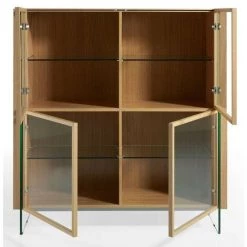 LES TENDANCES Bahut Haut 4 Portes Bois Plaqué Chêne Et Pieds Verre Trempé Zooka -Buffet et enfilade Soldes 41994122 3