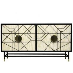 LES TENDANCES Buffet 4 Portes Métal Noir Et Bois Blanc Elma