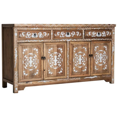 LES TENDANCES Buffet Oriental 4 Portes 3 Tiroirs Orme Massif Clair Et Blanc Muy 1 LES TENDANCES Buffet Oriental 4 Portes 3 Tiroirs Orme Massif Clair Et Blanc Muy