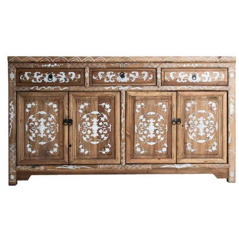 LES TENDANCES Buffet Oriental 4 Portes 3 Tiroirs Orme Massif Clair Et Blanc Muy 2 LES TENDANCES Buffet Oriental 4 Portes 3 Tiroirs Orme Massif Clair Et Blanc Muy – Image 2