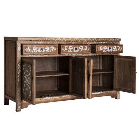 LES TENDANCES Buffet Oriental 4 Portes 3 Tiroirs Orme Massif Clair Et Blanc Muy 3 LES TENDANCES Buffet Oriental 4 Portes 3 Tiroirs Orme Massif Clair Et Blanc Muy – Image 3