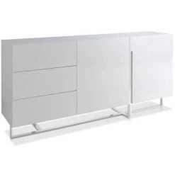 LES TENDANCES Buffet 2 Portes 3 Tiroirs Bois Laqué Et Pieds Acier Inoxydable Drezia - Couleur Gris Foncé