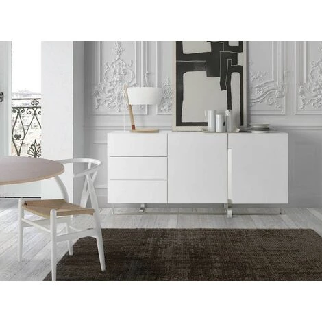 LES TENDANCES Buffet 2 Portes 3 Tiroirs Bois Laqué Et Pieds Acier Inoxydable Drezia - Couleur Gris Foncé 2 LES TENDANCES Buffet 2 Portes 3 Tiroirs Bois Laqué Et Pieds Acier Inoxydable Drezia - Couleur Gris Foncé – Image 2