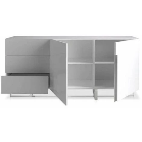 LES TENDANCES Buffet 2 Portes 3 Tiroirs Bois Laqué Et Pieds Acier Inoxydable Drezia - Couleur Gris Foncé 3 LES TENDANCES Buffet 2 Portes 3 Tiroirs Bois Laqué Et Pieds Acier Inoxydable Drezia - Couleur Gris Foncé – Image 3