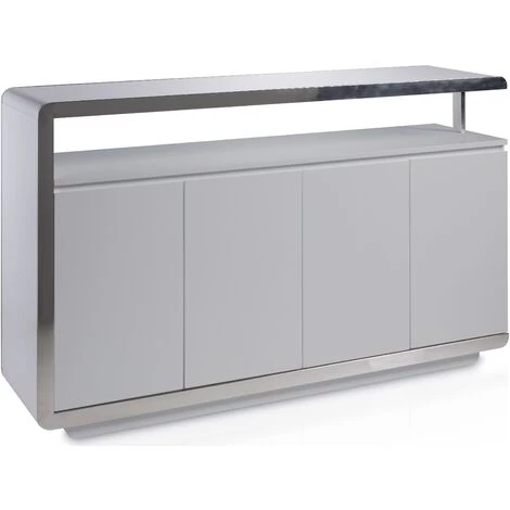 LES TENDANCES Buffet Design 4 Portes Bois Laqué Gris Et Acier Chromé Modena 1 LES TENDANCES Buffet Design 4 Portes Bois Laqué Gris Et Acier Chromé Modena