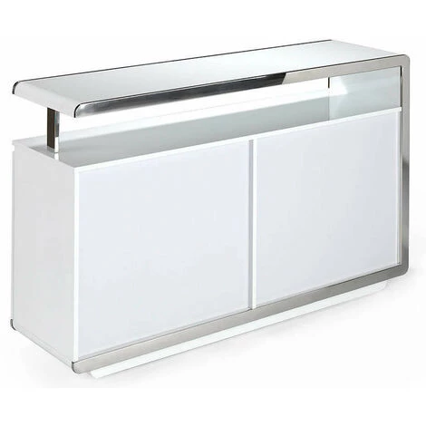 LES TENDANCES Buffet Design 4 Portes Bois Laqué Gris Et Acier Chromé Modena 4 LES TENDANCES Buffet Design 4 Portes Bois Laqué Gris Et Acier Chromé Modena – Image 4