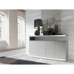 LES TENDANCES Buffet Design 4 Portes Bois Laqué Gris Et Acier Chromé Modena 9 LES TENDANCES Buffet Design 4 Portes Bois Laqué Gris Et Acier Chromé Modena -Buffet et enfilade Soldes 41995356 5