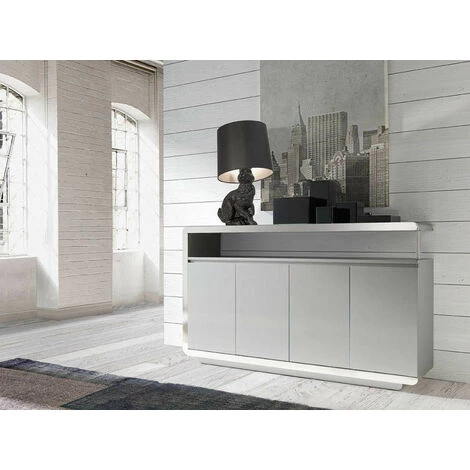 LES TENDANCES Buffet Design 4 Portes Bois Laqué Gris Et Acier Chromé Modena 5 LES TENDANCES Buffet Design 4 Portes Bois Laqué Gris Et Acier Chromé Modena – Image 5