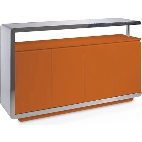 LES TENDANCES Buffet Design 4 Portes Bois Laqué Orange Et Acier Chromé Modena 1 LES TENDANCES Buffet Design 4 Portes Bois Laqué Orange Et Acier Chromé Modena