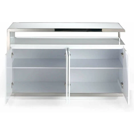 LES TENDANCES Buffet Design 4 Portes Bois Laqué Orange Et Acier Chromé Modena 3 LES TENDANCES Buffet Design 4 Portes Bois Laqué Orange Et Acier Chromé Modena – Image 3