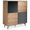 LES TENDANCES Bahut 4 Portes Bois Noyer Et Verre Miroir Anthracite Kazy