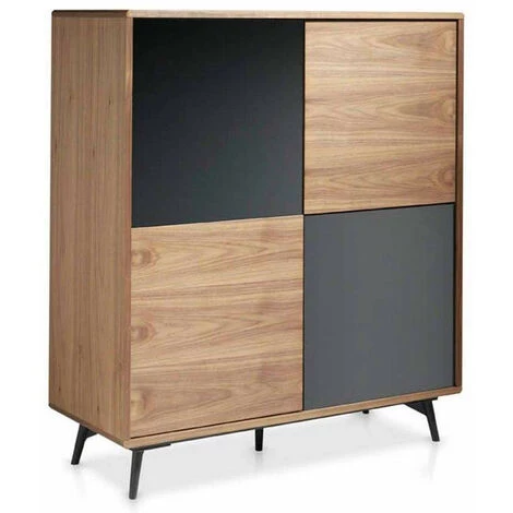 LES TENDANCES Bahut 4 Portes Bois Noyer Et Verre Miroir Anthracite Kazy 1 LES TENDANCES Bahut 4 Portes Bois Noyer Et Verre Miroir Anthracite Kazy