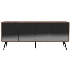 LES TENDANCES Buffet 4 Portes Bois Noyer Et Verre Miroir Anthracite Kazy 180 Cm -Buffet et enfilade Soldes 41995359 3