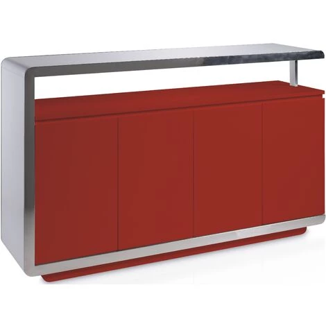 LES TENDANCES Buffet Design 4 Portes Bois Laqué Rouge Et Acier Chromé Modena 1 LES TENDANCES Buffet Design 4 Portes Bois Laqué Rouge Et Acier Chromé Modena