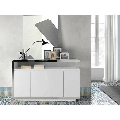 LES TENDANCES Buffet Design 4 Portes Bois Laqué Rouge Et Acier Chromé Modena 5 LES TENDANCES Buffet Design 4 Portes Bois Laqué Rouge Et Acier Chromé Modena – Image 5