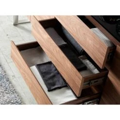 LES TENDANCES Buffet 3 Tiroirs 3 Portes Bois Noyer Et Verre Teinté Noir Lizay 200 Cm -Buffet et enfilade Soldes 41995414 4