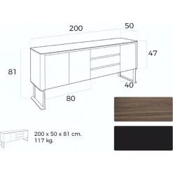 LES TENDANCES Buffet 3 Tiroirs 3 Portes Bois Noyer Et Verre Teinté Noir Lizay 200 Cm -Buffet et enfilade Soldes 41995414 5