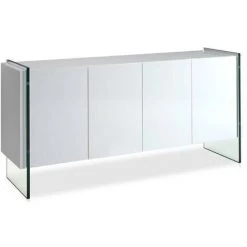 LES TENDANCES Buffet 4 Portes Bois Laqué Et Pieds Verre Trempé Lina - Couleur Blanc