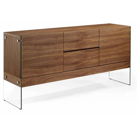 LES TENDANCES Buffet 2 Portes 2 Tiroirs Bois Noyer Et Pieds Verre Trempé Roka 180 Cm 2 LES TENDANCES Buffet 2 Portes 2 Tiroirs Bois Noyer Et Pieds Verre Trempé Roka 180 Cm – Image 2