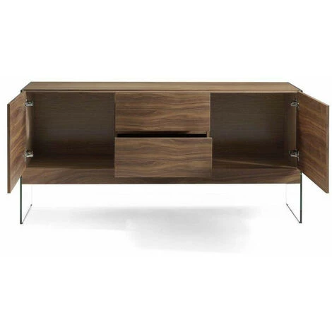 LES TENDANCES Buffet 2 Portes 2 Tiroirs Bois Noyer Et Pieds Verre Trempé Roka 180 Cm 3 LES TENDANCES Buffet 2 Portes 2 Tiroirs Bois Noyer Et Pieds Verre Trempé Roka 180 Cm – Image 3