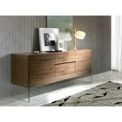 LES TENDANCES Buffet 2 Portes 2 Tiroirs Bois Noyer Et Pieds Verre Trempé Roka 180 Cm 9 LES TENDANCES Buffet 2 Portes 2 Tiroirs Bois Noyer Et Pieds Verre Trempé Roka 180 Cm -Buffet et enfilade Soldes 41995483 5