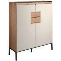 LES TENDANCES Bahut 2 Portes 2 Tiroirs Bois Noyer Et Laqué Muza - Couleur Blanc