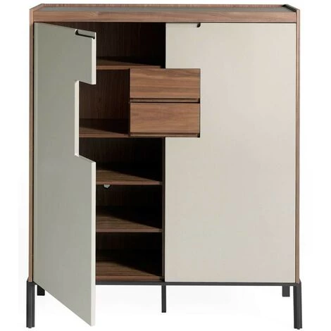 LES TENDANCES Bahut 2 Portes 2 Tiroirs Bois Noyer Et Laqué Muza - Couleur Blanc 3 LES TENDANCES Bahut 2 Portes 2 Tiroirs Bois Noyer Et Laqué Muza - Couleur Blanc – Image 3