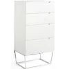 LES TENDANCES Chiffonnier Design 4 Tiroirs Laqué Et Pieds Acier Chromé Romus - Couleur Pearl