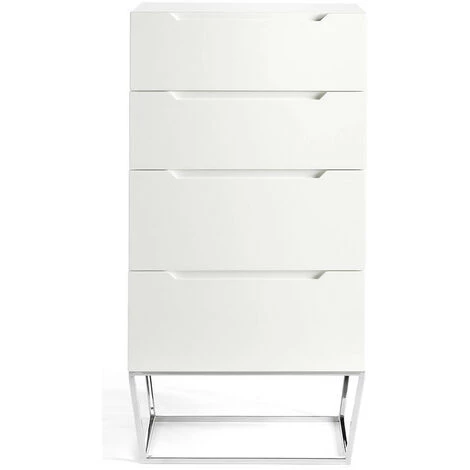 LES TENDANCES Chiffonnier Design 4 Tiroirs Laqué Et Pieds Acier Chromé Romus - Couleur Pearl 3 LES TENDANCES Chiffonnier Design 4 Tiroirs Laqué Et Pieds Acier Chromé Romus - Couleur Pearl – Image 3