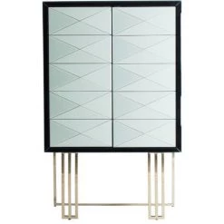 LES TENDANCES Bahut Haut 2 Portes Miroir Blanc Et Noir