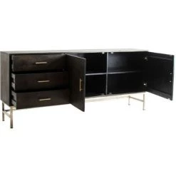 LES TENDANCES Buffet Design Bois Noir Et Doré Heleno 200 Cm -Buffet et enfilade Soldes 41995922 3
