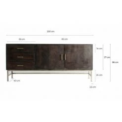 LES TENDANCES Buffet Design Bois Noir Et Doré Heleno 200 Cm -Buffet et enfilade Soldes 41995922 5