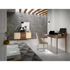 LES TENDANCES Buffet 2 Portes 3 Tiroirs Bois Noyer Et Bois Laqué Muza - Couleur Turquoise -Buffet et enfilade Soldes 41997885 3