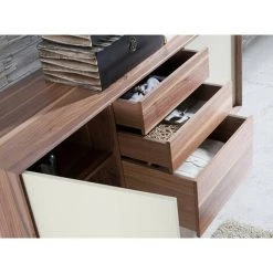 LES TENDANCES Buffet 2 Portes 3 Tiroirs Bois Noyer Et Bois Laqué Muza - Couleur Turquoise -Buffet et enfilade Soldes 41997885 4