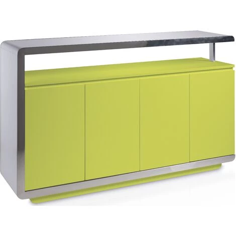 LES TENDANCES Buffet Design 4 Portes Bois Laqué Jaune Et Acier Chromé Modena 1 LES TENDANCES Buffet Design 4 Portes Bois Laqué Jaune Et Acier Chromé Modena