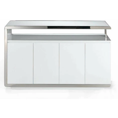 LES TENDANCES Buffet Design 4 Portes Bois Laqué Jaune Et Acier Chromé Modena 2 LES TENDANCES Buffet Design 4 Portes Bois Laqué Jaune Et Acier Chromé Modena – Image 2