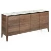 LES TENDANCES Buffet 4 Portes Bois Noyer Et Plateau En Marbre Céramique Blanc Mykal