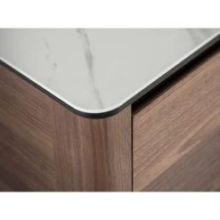 LES TENDANCES Buffet 4 Portes Bois Noyer Et Plateau En Marbre Céramique Blanc Mykal -Buffet et enfilade Soldes 41998013 5