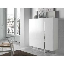 LES TENDANCES Bahut 3 Portes Bois Laqué Et Pieds Acier Chromé Drezia - Couleur Dessert -Buffet et enfilade Soldes 41998050 3