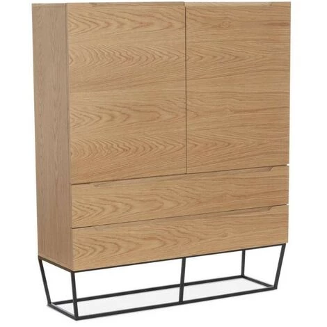 LES TENDANCES Bahut 2 Portes 2 Tiroirs Bois Plaqué Chêne Et Métal Noir Blina 1 LES TENDANCES Bahut 2 Portes 2 Tiroirs Bois Plaqué Chêne Et Métal Noir Blina