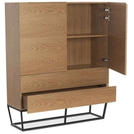 LES TENDANCES Bahut 2 Portes 2 Tiroirs Bois Plaqué Chêne Et Métal Noir Blina 3 LES TENDANCES Bahut 2 Portes 2 Tiroirs Bois Plaqué Chêne Et Métal Noir Blina – Image 3