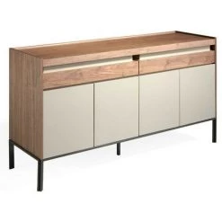 LES TENDANCES Buffet 4 Portes 2 Tiroirs Bois Noyer Et Laqué Muza - Couleur Dessert