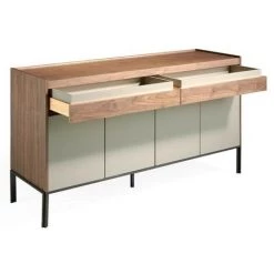 LES TENDANCES Buffet 4 Portes 2 Tiroirs Bois Noyer Et Laqué Muza - Couleur Dessert -Buffet et enfilade Soldes 41998309 3