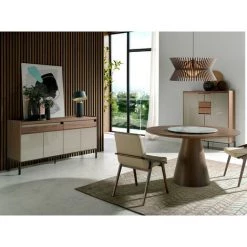 LES TENDANCES Buffet 4 Portes 2 Tiroirs Bois Noyer Et Laqué Muza - Couleur Dessert -Buffet et enfilade Soldes 41998309 4
