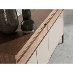 LES TENDANCES Buffet 4 Portes 2 Tiroirs Bois Noyer Et Laqué Muza - Couleur Dessert -Buffet et enfilade Soldes 41998309 5